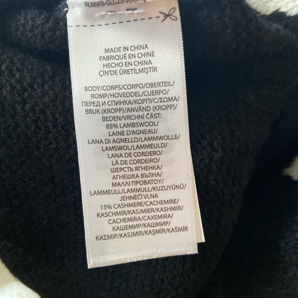 🔖 XS RALPH LAUREN POLO Sweater Fair Isle Italian Yarn Blue Black White - Picture 11 of 12